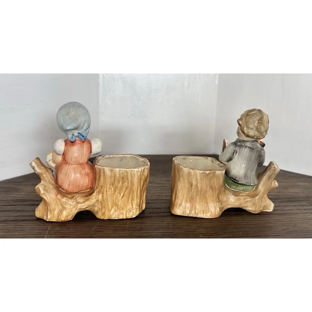 VTG Enesco Little Boy & Girl Read Planter Set 4.5 inch Cottagecore Grandmacore